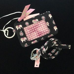 Vera Bradley Lanyard Zip ID Pink Elephants